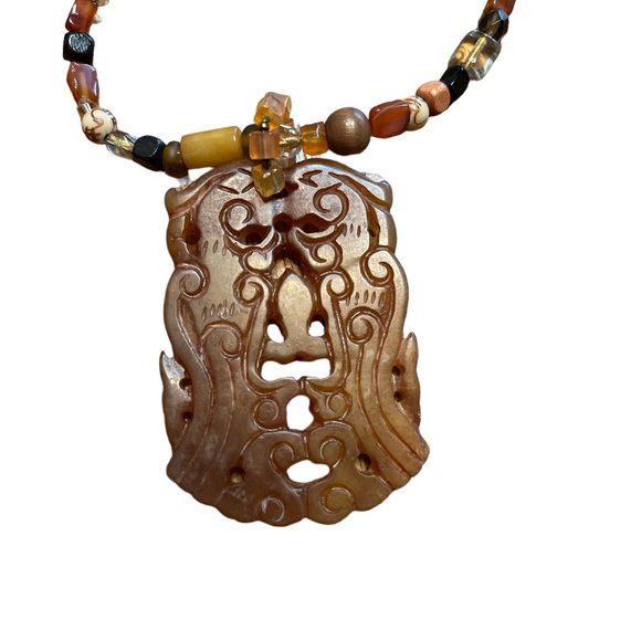 Carved Brown Jade Pendant Necklace - Picture 2 of 6